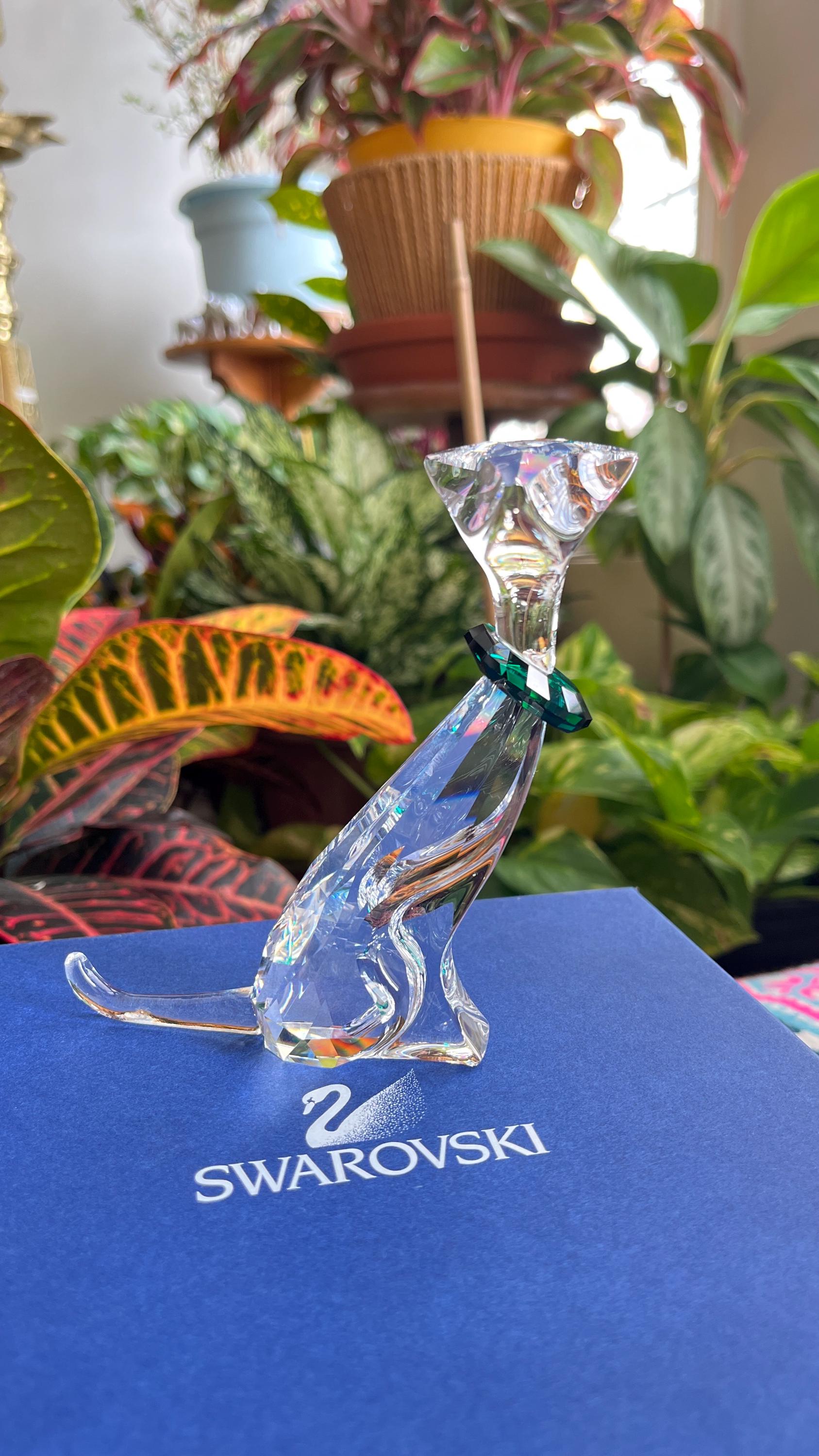 Swarovski Crystal the Cat With Green Collar NIB 289478 A 7685 NR
