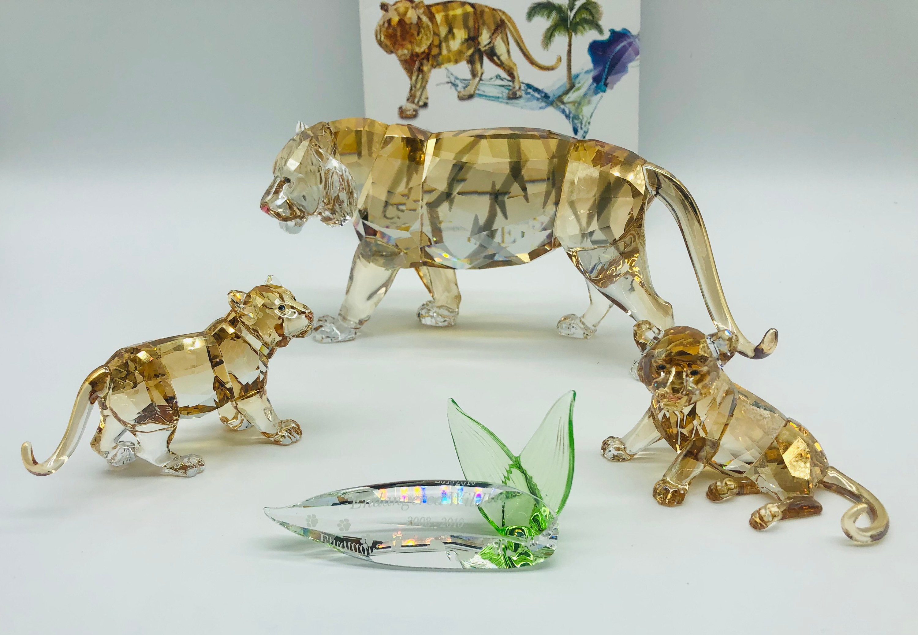 Swarovski Crystal Tiger Mom( Signed by Artist) & 2 Cubs