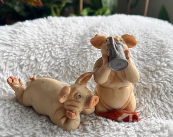 Pair of Pigtails 1992 Pig Figure H.S.C UK