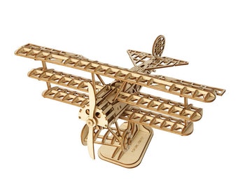 3D Wooden Assembly Puzzle Wood Craft Kit Bi-Plane Model,Gifts for Kids and Adult