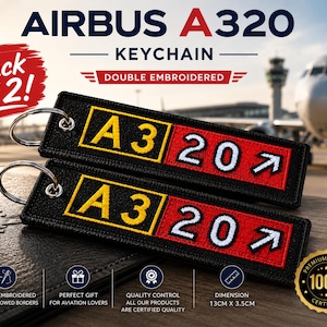 2 stuks Airbus A320 taxibaanbord geborduurde sleutelhanger.