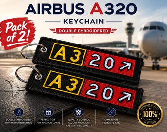2 Pcs Airbus A320 Taxiway Sign Embroidered Keychain.