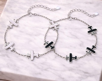 Sterling Silver Airplane Bracelet - Adjustable Aviation Jewelry, Pilot Gift for Women, Travel Lover Jewelry, Minimalist Charm Bracelet