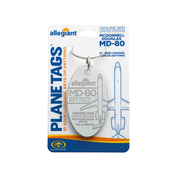 Allegiant Air McDonnell Douglas MD-80 Tail #N892GA Aluminum Plane Skin Bag Tag