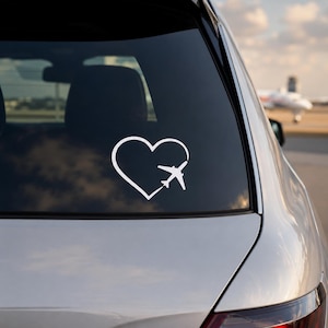 Airplane Heart Vinyl Decal – Aviation Car Window Sticker, Pilot & Flight Attendant Gift