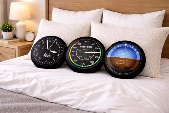 Aviation Instrument Pillow | Pilot Gift | Cockpit Gauge Throw Pillow | Aviation Home & Office Decor