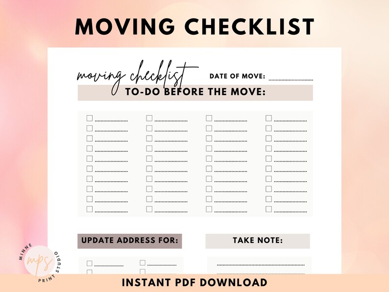 Moving Checklist, Packing List, Moving Planner, Moving Binder, Moving ...