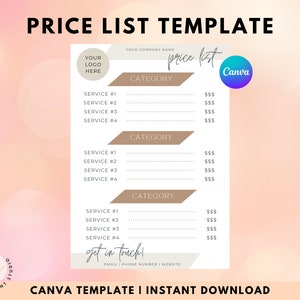 Price List, Canva Template, Salon Price List, Price Guide, Price List Template