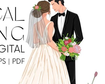 Bride and Groom Holding Australian Native Flowers | SVG PNG JPEG