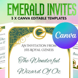 Plantilla de Canva para invitación a evento de Ciudad Esmeralda / Invitación inspirada en Oz / El Mago de Oz / Cumpleaños, boda, fiesta / Acceso instantáneo