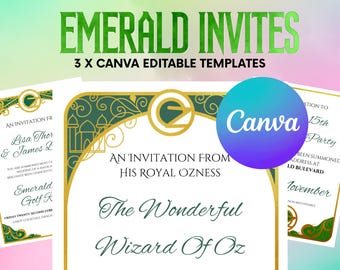 Invitación: Plantilla de Canva para cumpleaños y boda del Mago de Oz/Ciudad Esmeralda