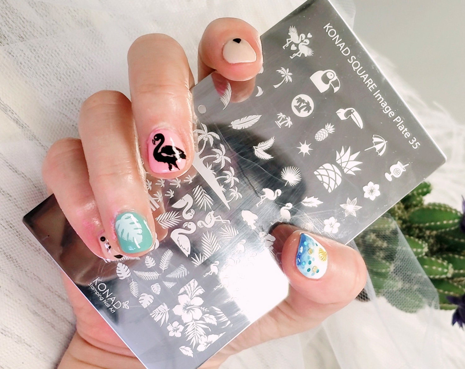 KONAD SQUARE IMAGE PLATE STAMPING NAIL ART | BLUSH PINK FLOWER PRINT DESIGN  | HOW TO TUTORIAL - YouTube