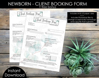 Newborn questionnaire, photography template