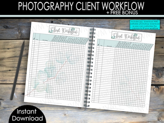 Photographer planner, client workflow, photography template