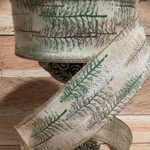 2.5&quot; x 5 Yards Christmas Tree Print Wired Ribbon - Farmhouse/Rustic Christmas Ribbon - Ribbon For Bows, Wreaths And Home Decor