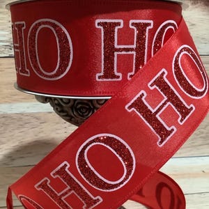 2.5&quot; x 5 Yards Red Ho Ho Ho Christmas Wired Ribbon-Red Glitter Christmas Ribbon-Wired Christmas Ribbon-Ribbon For Bows, Wreaths
