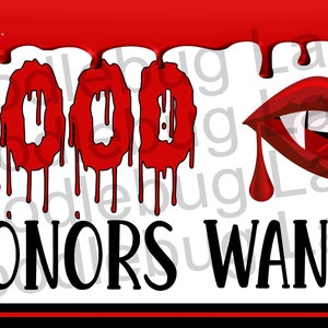 Halloween Sign-Blood Donors Wanted-Vampire Sign-Halloween Wreath Sign-Rectangle Sign-Metal Wreath Sign-Doodlebug Lane Signs-Red And Black