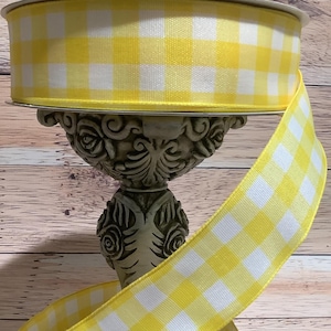 Cinta a cuadros amarilla y blanca de 1,5" x 5 yardas - Cinta con alambre - Cinta primaveral - Amarillo limón - Cinta para moños, coronas y decoración del hogar