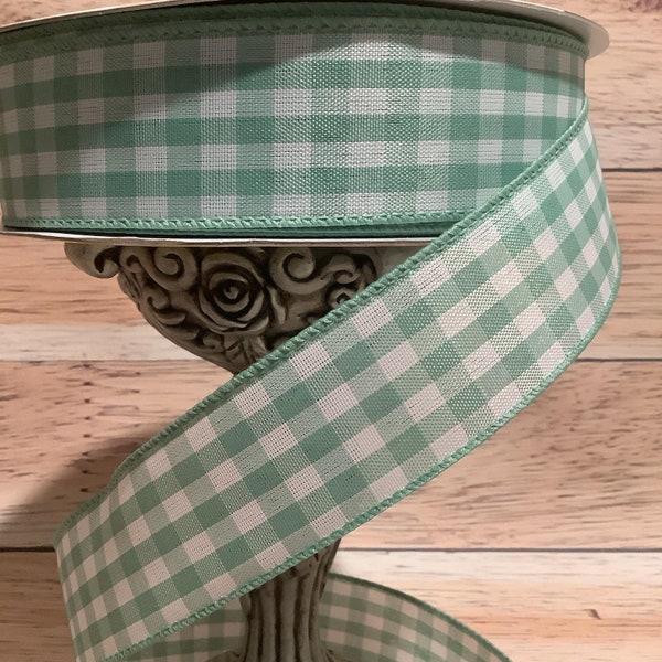 1.5" x 5 Yards Green Gingham Wired Ribbon - Green Checked Ribbon - All Occasion Ribbon - Ribbon For Bows, Wreaths And Home Decor