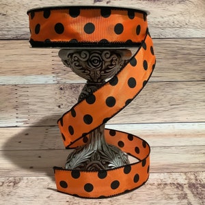 1.5&quot; x 5 Yards Orange With Black Polka Dots Wired Ribbon - Halloween Ribbon - Ribbon For Bows, Wreaths And Home Decor