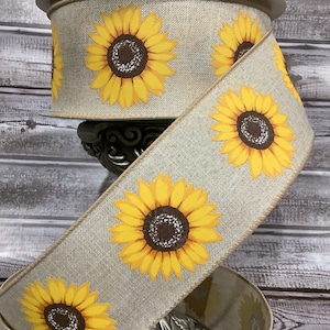 Cinta de girasol - Cinta con alambre - 2,5" x 5 yardas - Cinta de girasol amarilla - Doodlebug Lane Signs