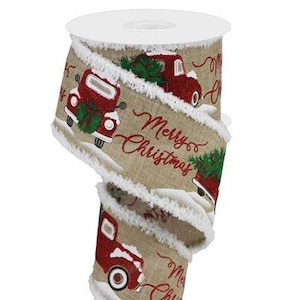Wired Ribbon - Christmas Truck Ribbon - Christmas Tree Decor - Christmas Wreath - Red Vintage Truck Decor - 2.5&quot; x 10 yards - RG082751C