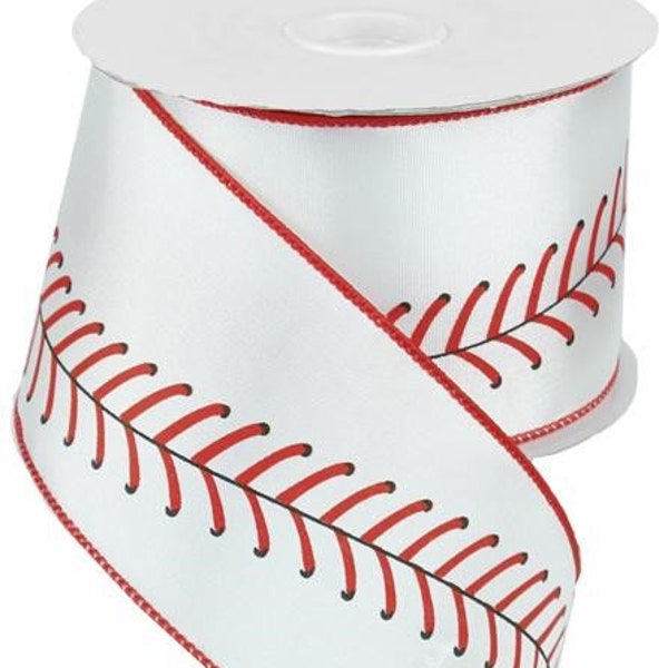 Wired Ribbon - Baseball Stitching - 2.5" x 10 yards - RG1799 - Sports Ribbon - Sports Wreath Decor - Summer Sports Decor
