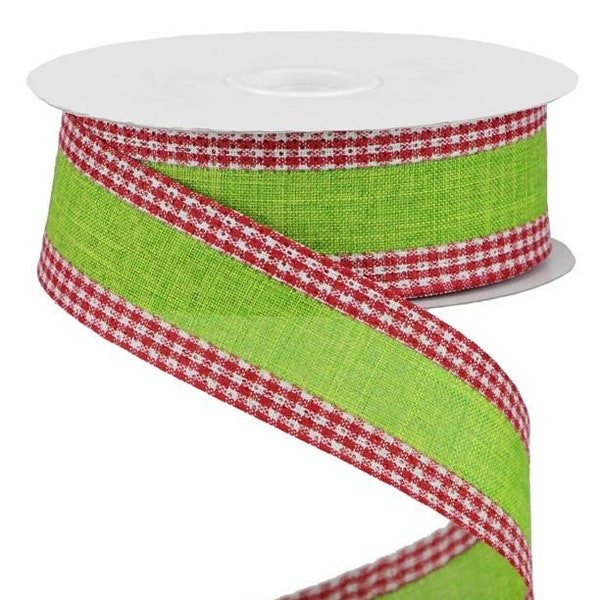 Wired Edge Ribbon - Royal Burlap Gingham Edge - All Occasion Ribbon - Watermelon Decor - Summer Ribbon - 1.5" x 10 yards - RGA1098J7