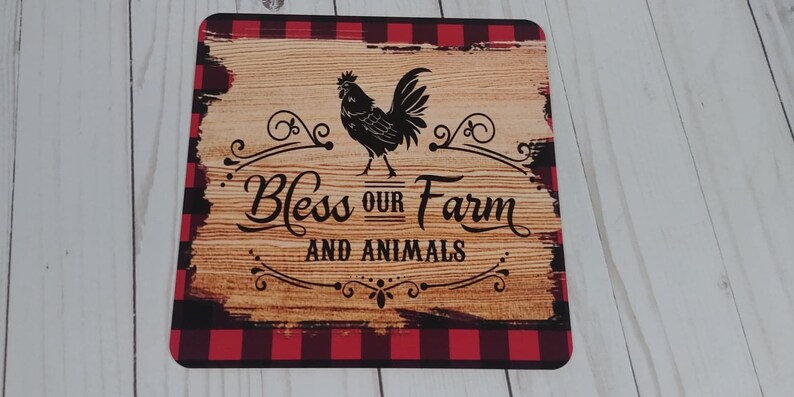 Bless our Farm Rooster decor Metal Wreath Sign Custom sign Farmhouse decor Chicken decor Square