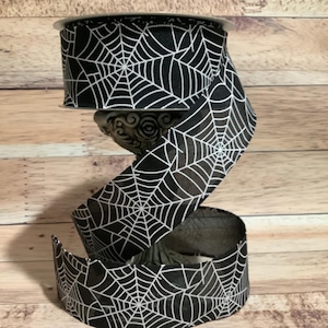 2.5&quot; x 5 Yards Spiderweb Ribbon - Wired Ribbon - Halloween Ribbon - Black And White Ribbon - Ribbon For Bows, Wreaths And Home Decor