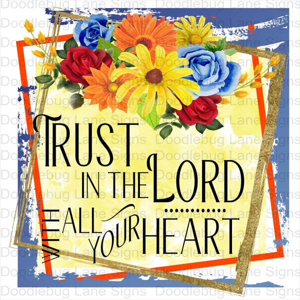 Trust The Lord In All Your Heart-Religous Wreath Sign-Square Sign-Metal Wreath Sign-Doodlebug Lane Signs