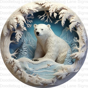 Polar Bear Wreath Sign - 3D Wreath Sign - Winter Wreath Sign - Round Wreath Sign - Aluminum - Metal Door Hanger