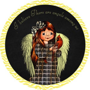 Christmas Wreath Sign - Angels Among Us - Metal Wreath Sign - Cardinal Sign - Christmas Angel - Doodlebug Lane Signs - Round Sign