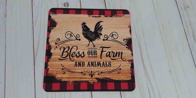 Bless our Farm Rooster decor Metal Wreath Sign Custom sign Farmhouse decor Chicken decor Square