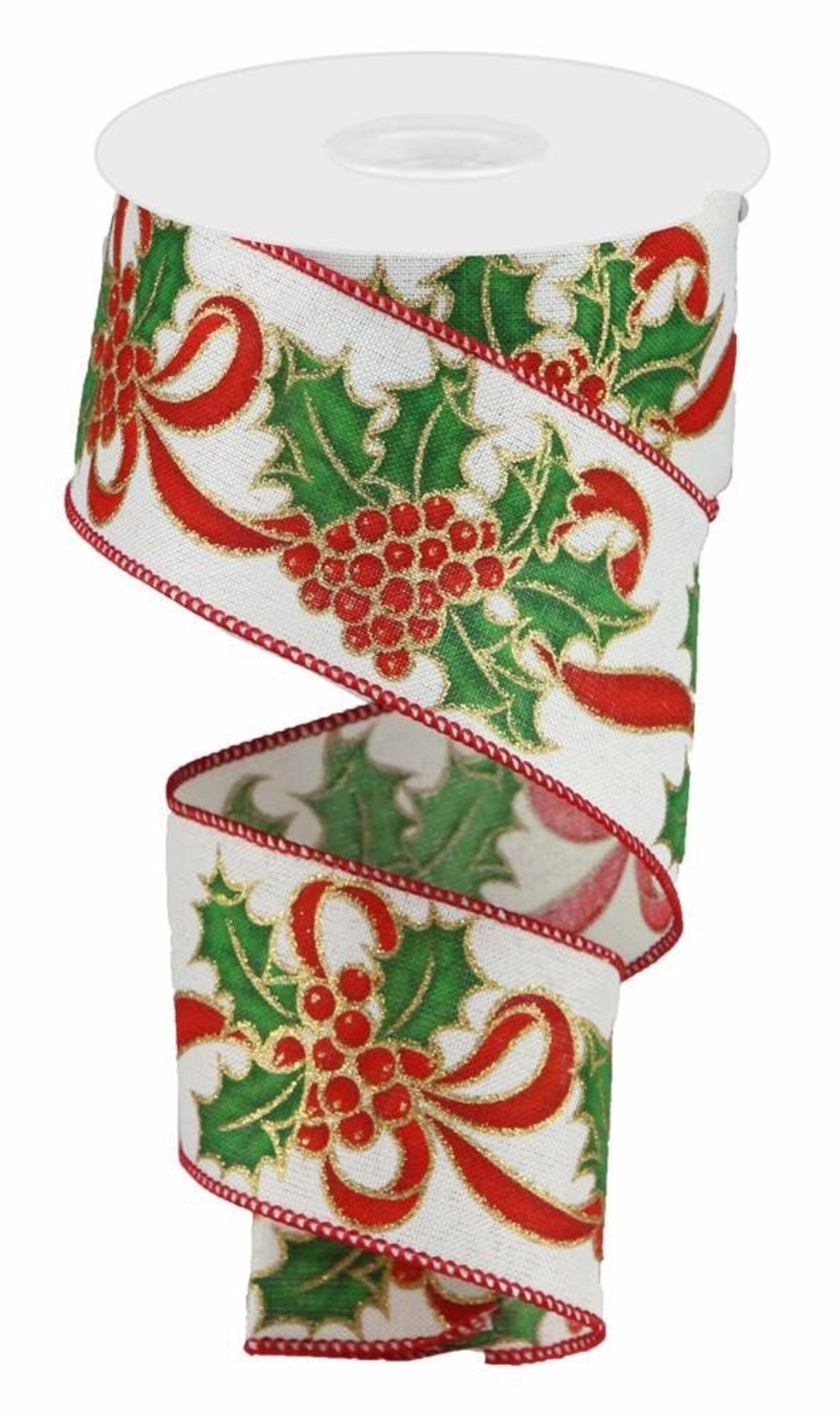 Wired Ribbon Christmas Ribbon Holly and Berries Ribbon - Etsy