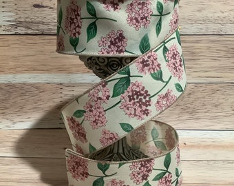 2.5" x 5 Yards Spring Floral Wired Ribbon - Hydrangea Floral Ribbon - Ribbon For Bows, Wreaths And Home Decor
