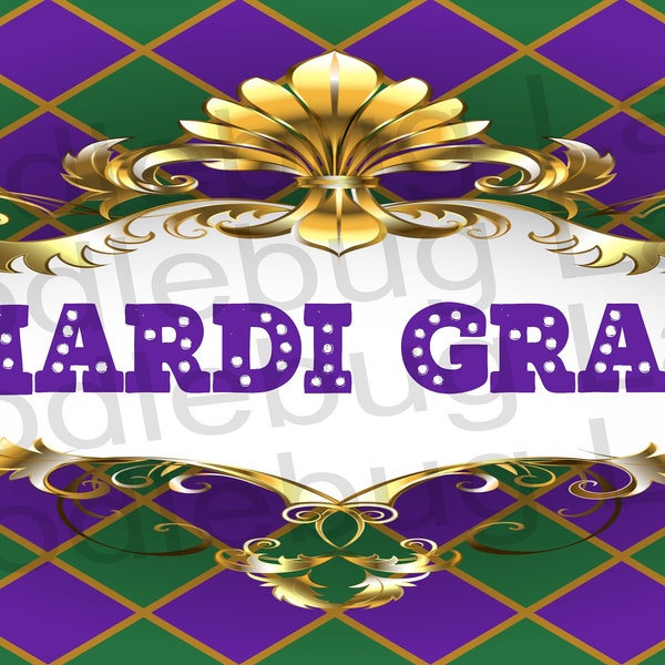Mardi Gras Wreath Sign - Mardi Gras Decor - Metal Wreath Sign- Argyle Print - Purple, Green And Gold - Rectangle Sign - Doodlebug Lane Signs