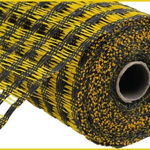 Poly Burlap Check Mesh: Yellow and Black - 10&quot; x 10 yards - RP8121F4 - Bumble Bee Wreath Decor - Window Pane Mesh
