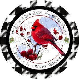 Cardinal Winter Wonderland-Cardinal Decor- Metal Wreath Sign - Cardinal Christmas Sign-Doodlebug Lane Signs - Round Sign-Buffalo Plaid