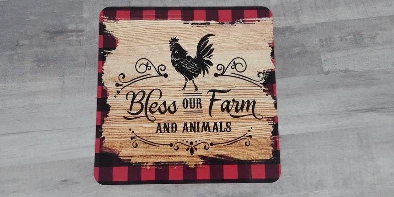 Bless our Farm Rooster decor Metal Wreath Sign Custom sign Farmhouse decor Chicken decor Square