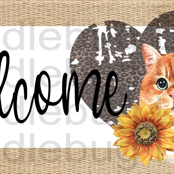 Welcome Wreath Sign-Tabby Cat Sign-Pet Sign-Cat Wreath Sign-Rectangle Sign-Metal Wreath Sign-Leopard Print-Sunflower-Doodlebug Lane Signs
