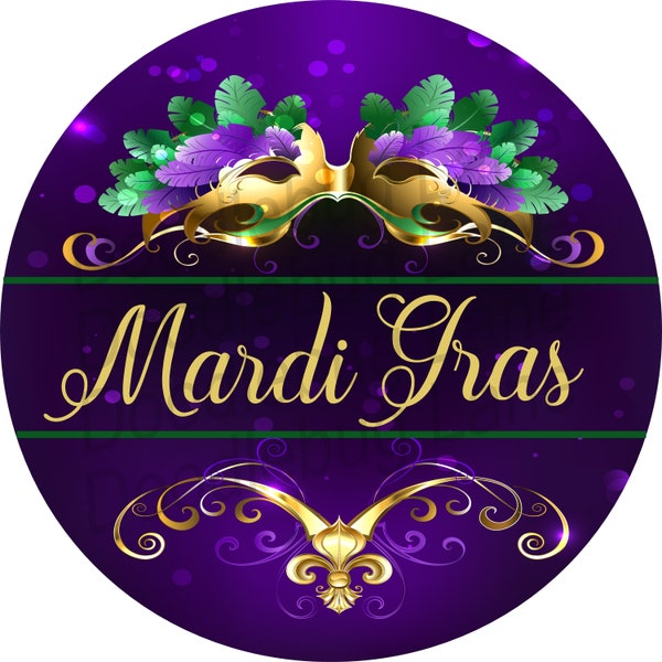 Mardi Gras Wreath Sign-Mardi Gras Mask - Purple, Gold and Green - Metal Wreath Sign - Round Sign -Doodlebug Lane Signs