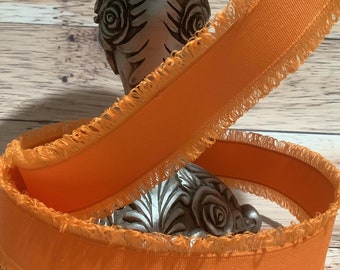 1.5" x 5 Yards Fringed Orange Ribbon - Wired Ribbon - Ribbon By Yard - All Occcasion Ribbon - Birthday-Halloween-Spring-Summer Ribbon