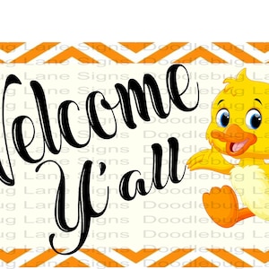 Letrero de corona de bienvenida - Pato amarillo - Letrero de Pascua - Letrero de primavera - Letrero de corona de bienvenida - Letrero rectangular - Letrero de aluminio - Letreros de Doodlebug Lane