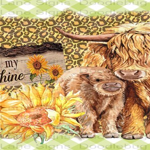 You Are My Sunshine - Highland Cow Wreath Sign - Sunflower Sign - Rectangle Wreath Sign - Aluminum Sign - Doodlebug Lane Signs