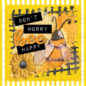 Bee Sign-Bee Wreath Sign-Spring Wreath Sign-Don&#39;t Worry Bee Happy- Metal Wreath Sign-Square Or Rectangle Available-Doodlebug Lane Signs