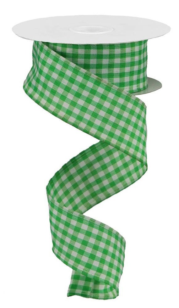 Wired Ribbon Emerald Green and White Gingham Ribbon St. - Etsy