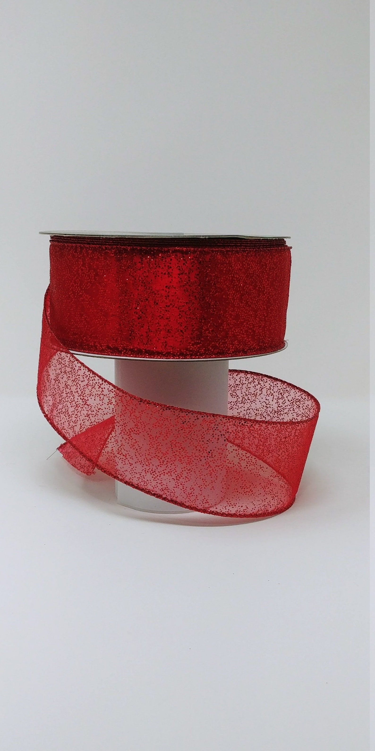 Wired Ribbon Red Sheer Ribbon Red Glitter Flakes - Etsy