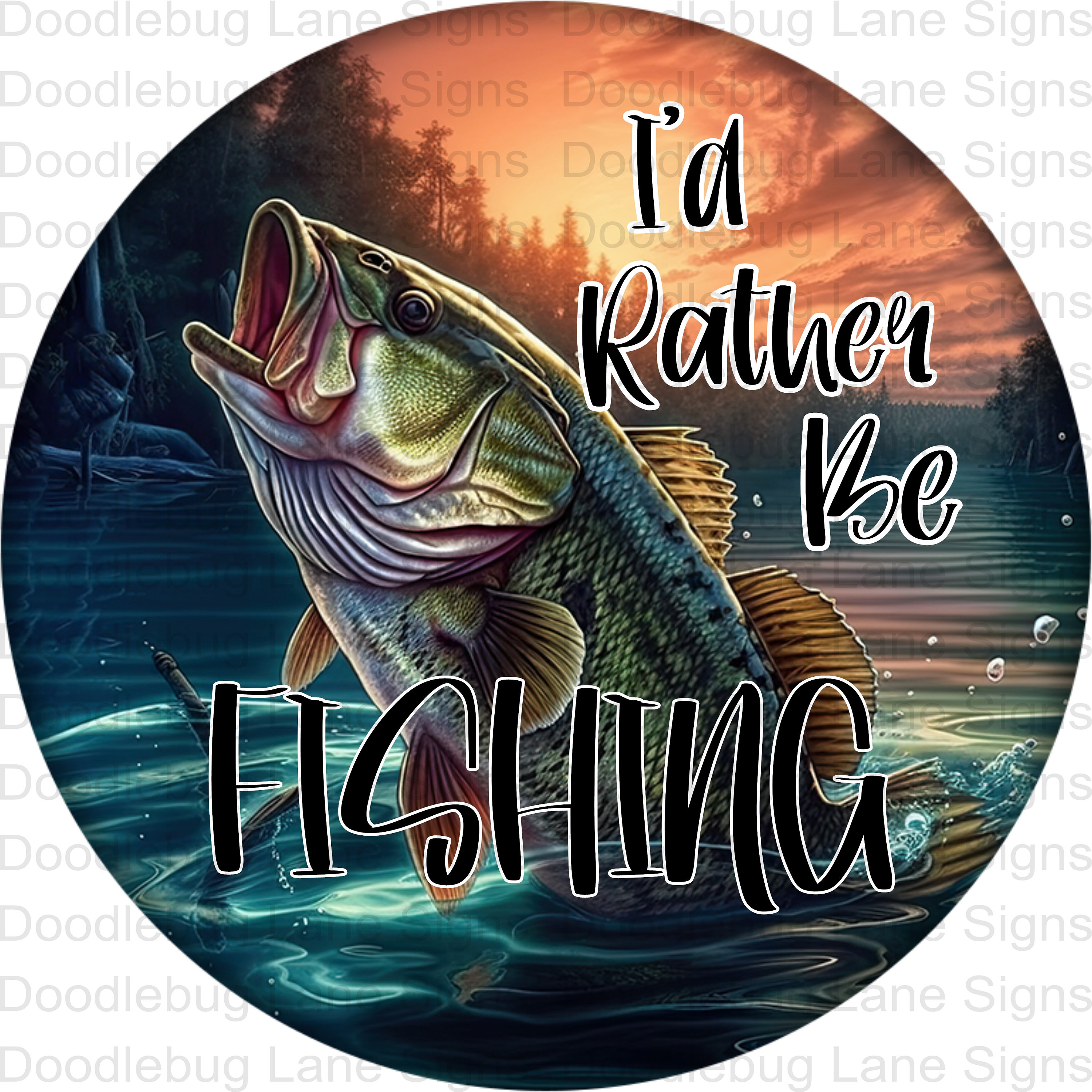 I'd Rather Be Fishing Wreath Sign-fish Sign-man Cave Sign-round Wreath  Sign-metal Wreath Sign-doodlebug Lane Signs 