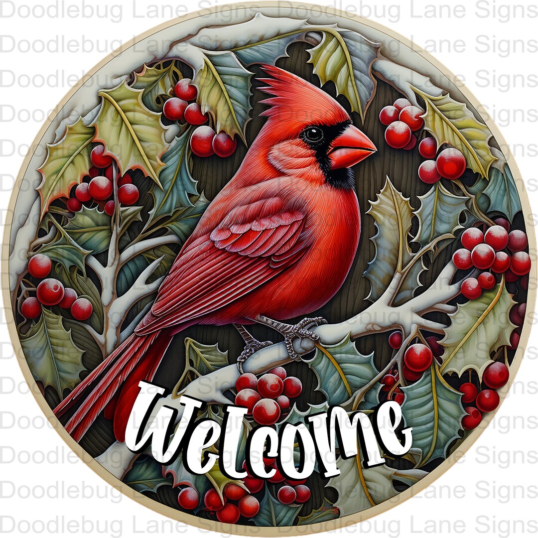Welcome Cardinal Wreath Sign - Christmas Cardinal - Winter Wreath Sign ...